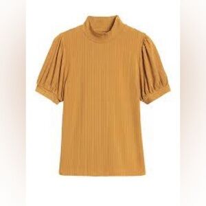 Banana Republic Yellow Puff Sleeve Ribbed Blouse